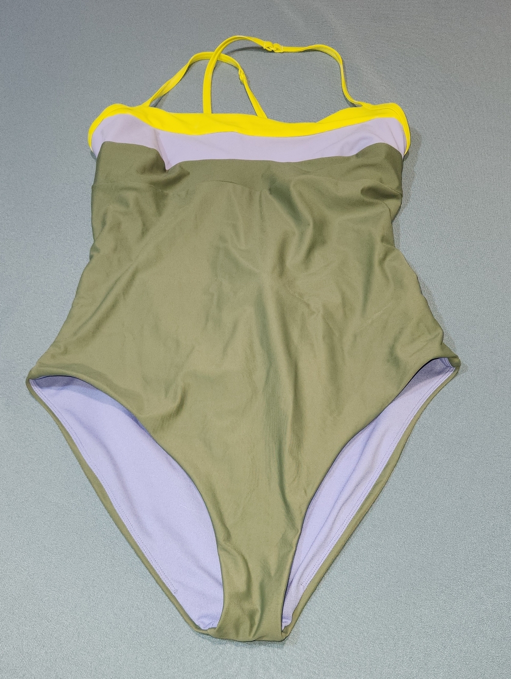 Prana Lurisia One-Piece Swimsuit with Yellow and Lilac Accents. Size Medium.